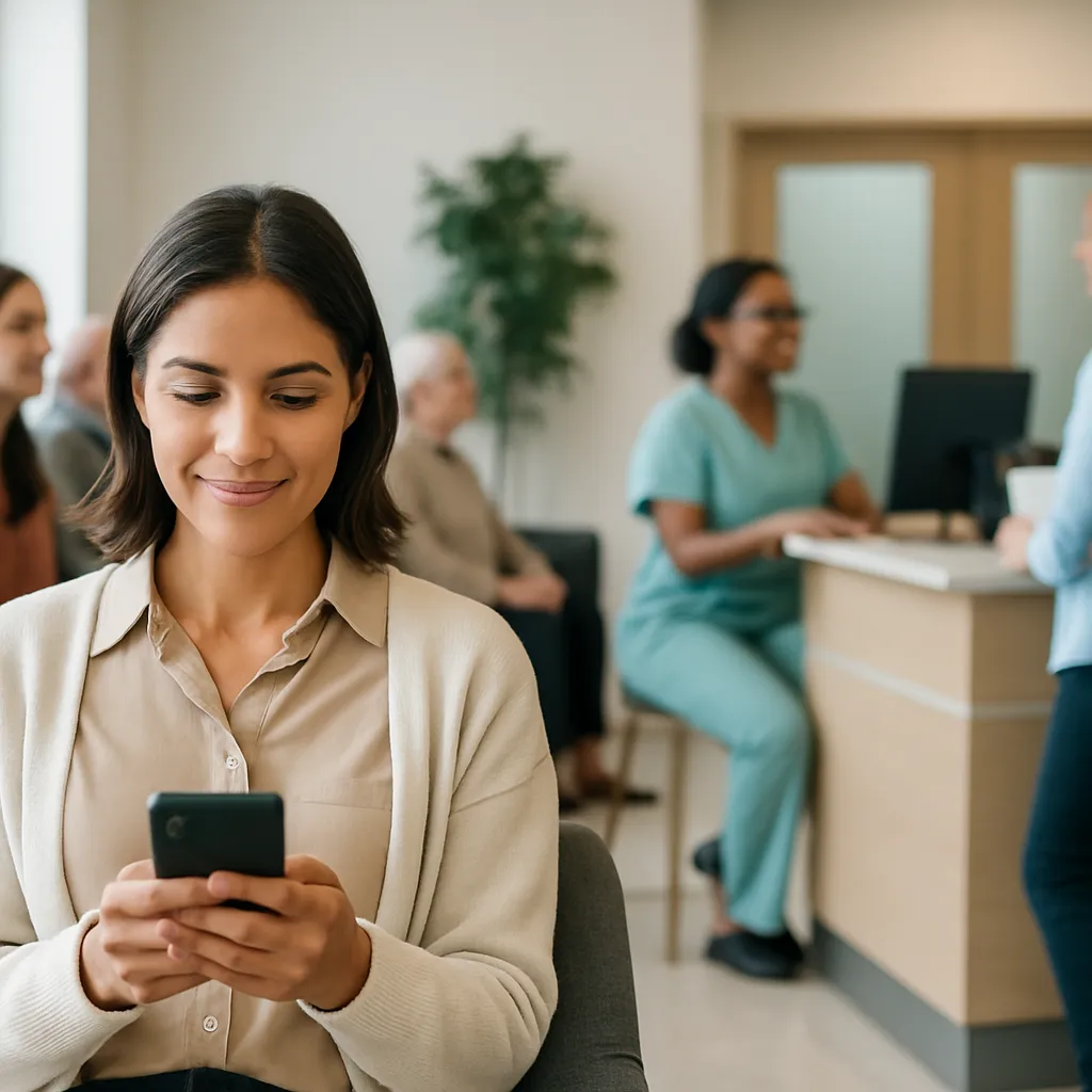 Doctor reviewing Yelp reviews for medical practices on a laptop at the front desk