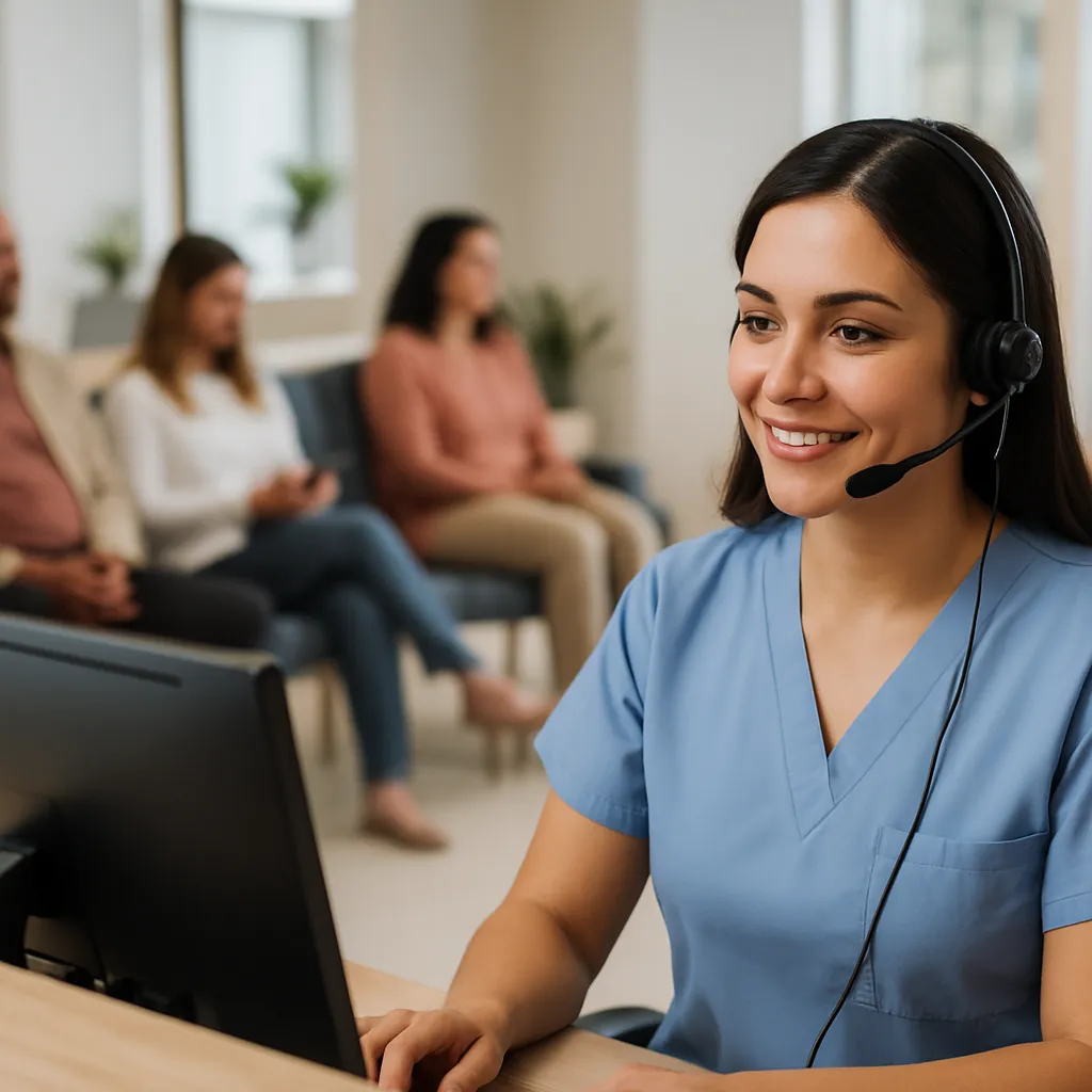 Practice manager reviewing scripts to train voice AI for a medical front desk