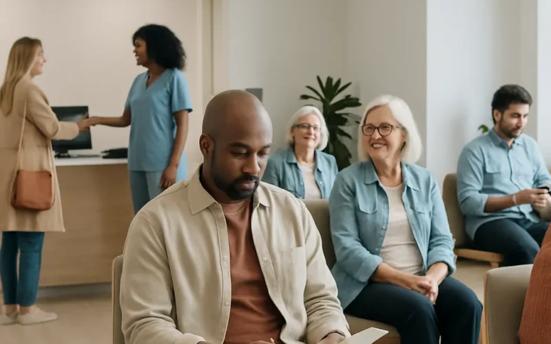 Front desk staff reviewing whether voice AI should book new patients at a medical practice. — voice ai book new patients