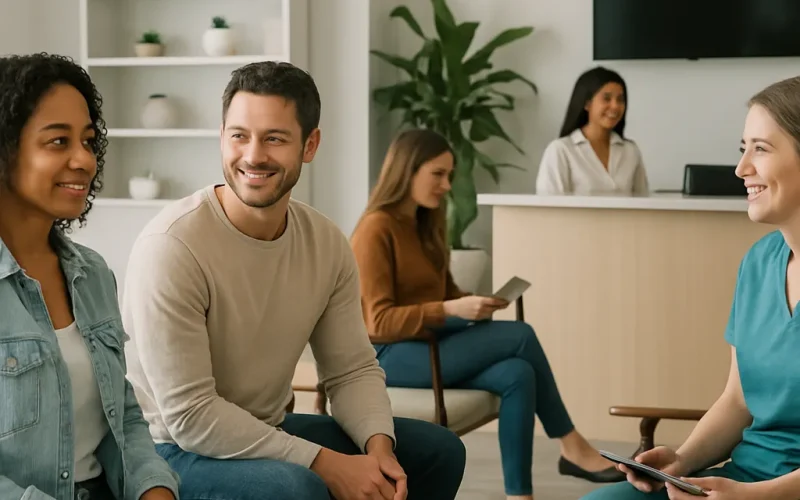Chiropractor reviewing a chiropractic marketing dashboard with new patient numbers