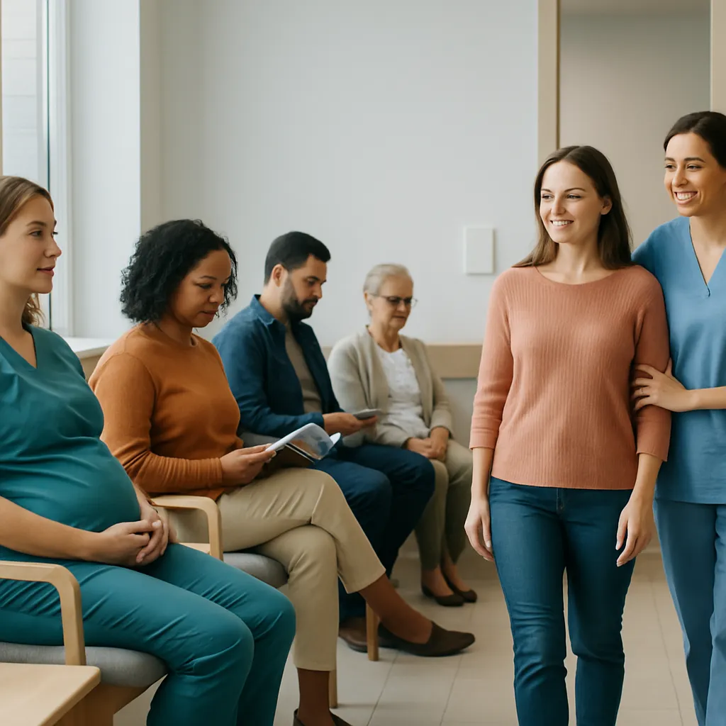OB-GYN marketing strategy meeting with a physician reviewing patient acquisition metrics on a laptop