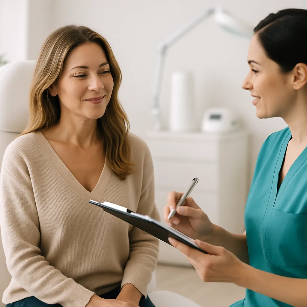 Plastic surgery marketing consultation with a premium patient in a modern clinic