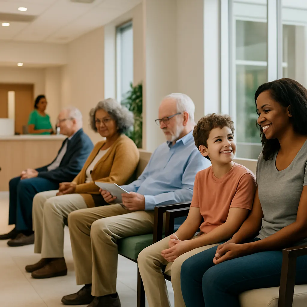 Urgent care marketing team reviewing patient volume dashboard for a walk-in clinic