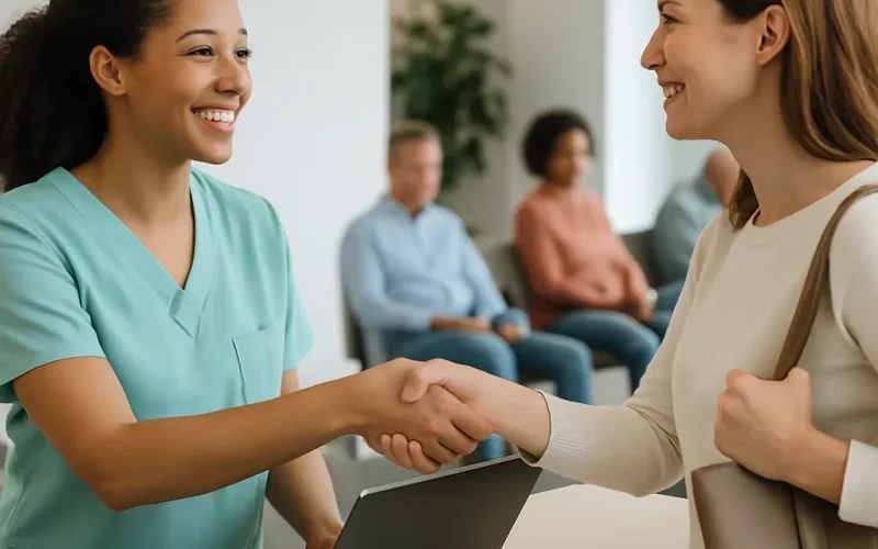 Comparison showing why stock doctor photos hurt a medical practice website compared with authentic team photography.