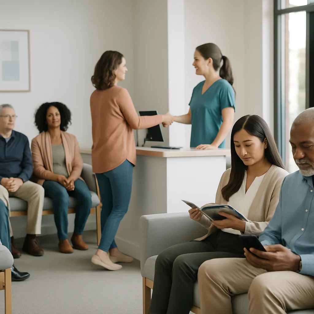 Doctor shaking hands with a local business owner to build local backlinks for a medical practice