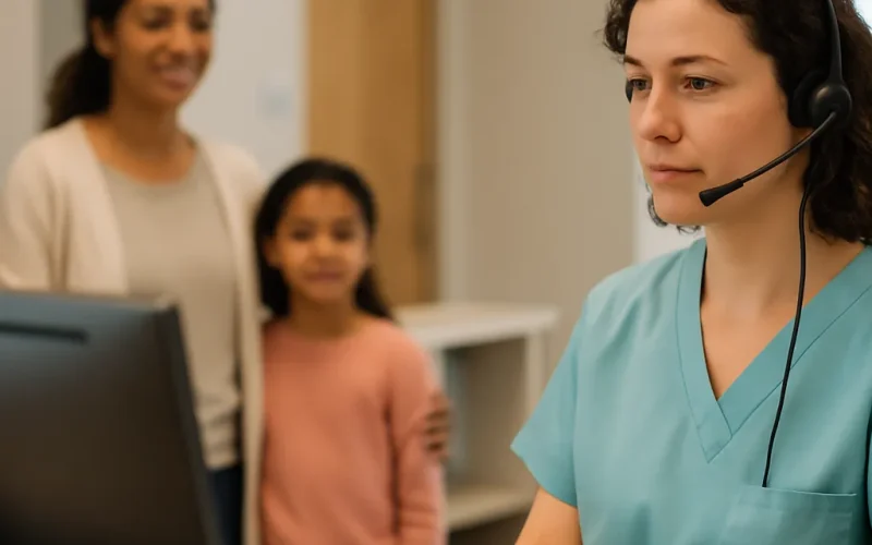 Medical office manager reviewing voice AI PHI leaks in call transcripts on a secure dashboard