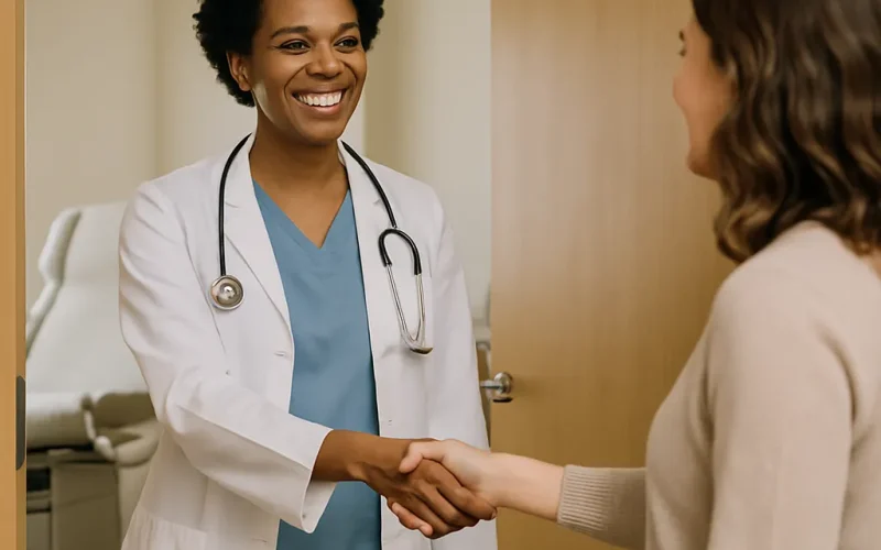 OB-GYN marketing playbook illustration showing trust signals and patient communication tools for a women's health practice