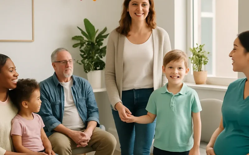A pediatrician greeting a toddler and parent, illustrating pediatric marketing that builds loyal families.