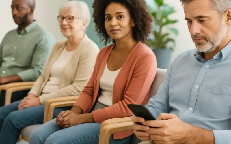 Doctor reviewing a schedule crowded with free consultations and no-show appointments.