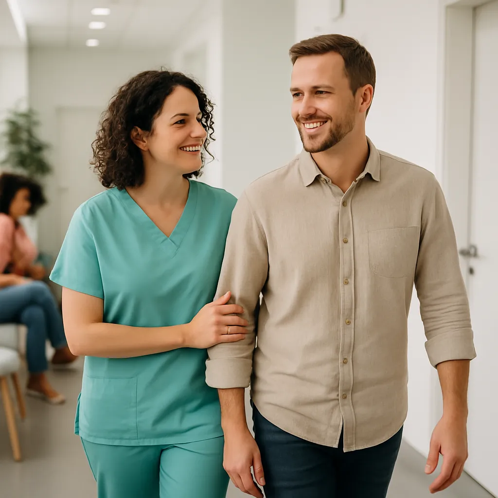 Frustrated new patient closing medical website pop-ups on a laptop screen.