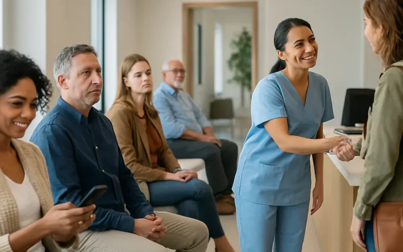Front desk coordinator reviewing a schedule to understand why patients ghost your practice after booking.